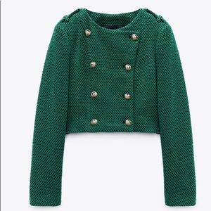 Zara Green Textured Weave Jacket
